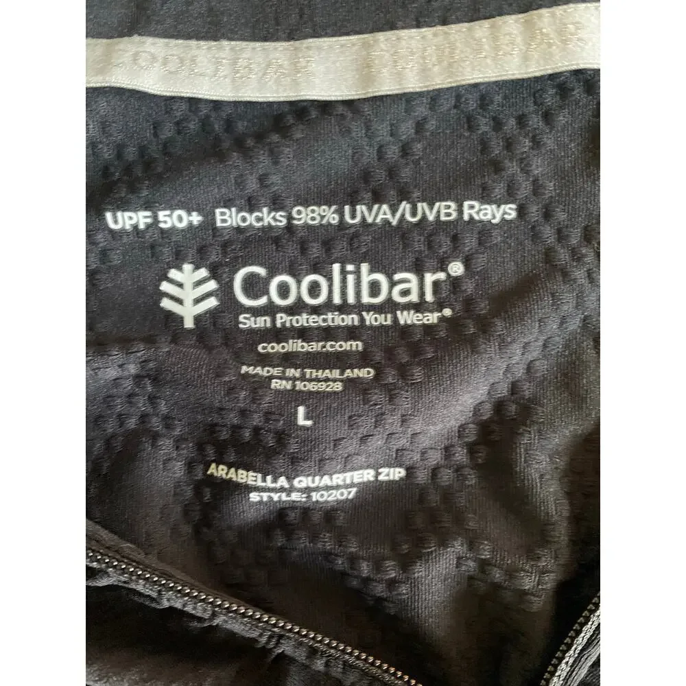 Coolibar UPF 50+ Arabella Quarter Zip Black Large Sun Protection Beach Swim Bike
